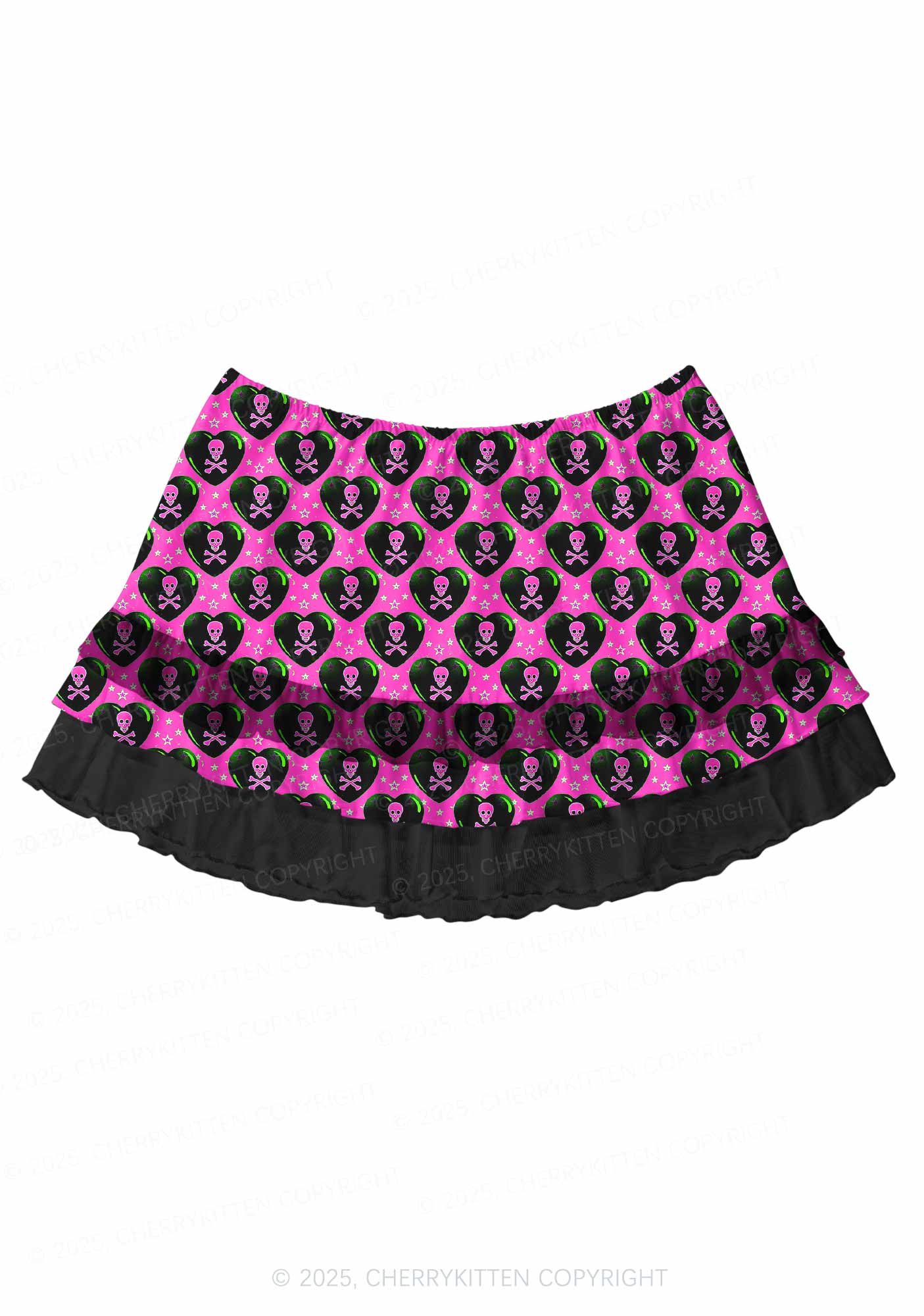 Skeleton Deluxe Valentine's Day Y2K Print Mini Layered Skirt Cherrykitten