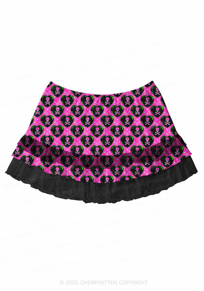 Skeleton Deluxe Valentine's Day Y2K Print Mini Layered Skirt Cherrykitten