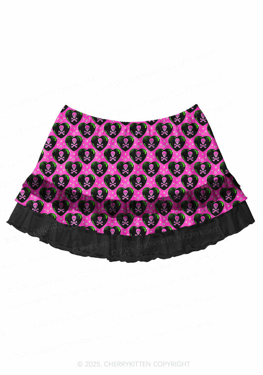 Skeleton Deluxe Valentine's Day Y2K Print Mini Layered Skirt Cherrykitten