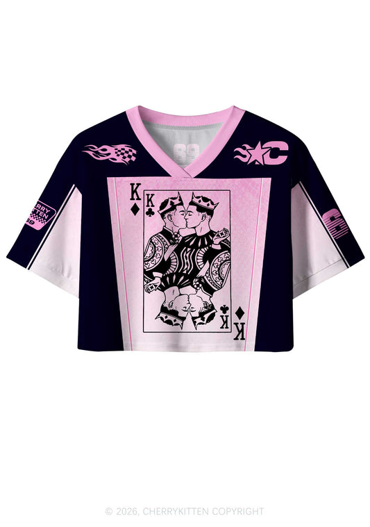 Pink Gradient Gay King Pride Y2K Crop Sport Jersey Shirts Cherrykitten