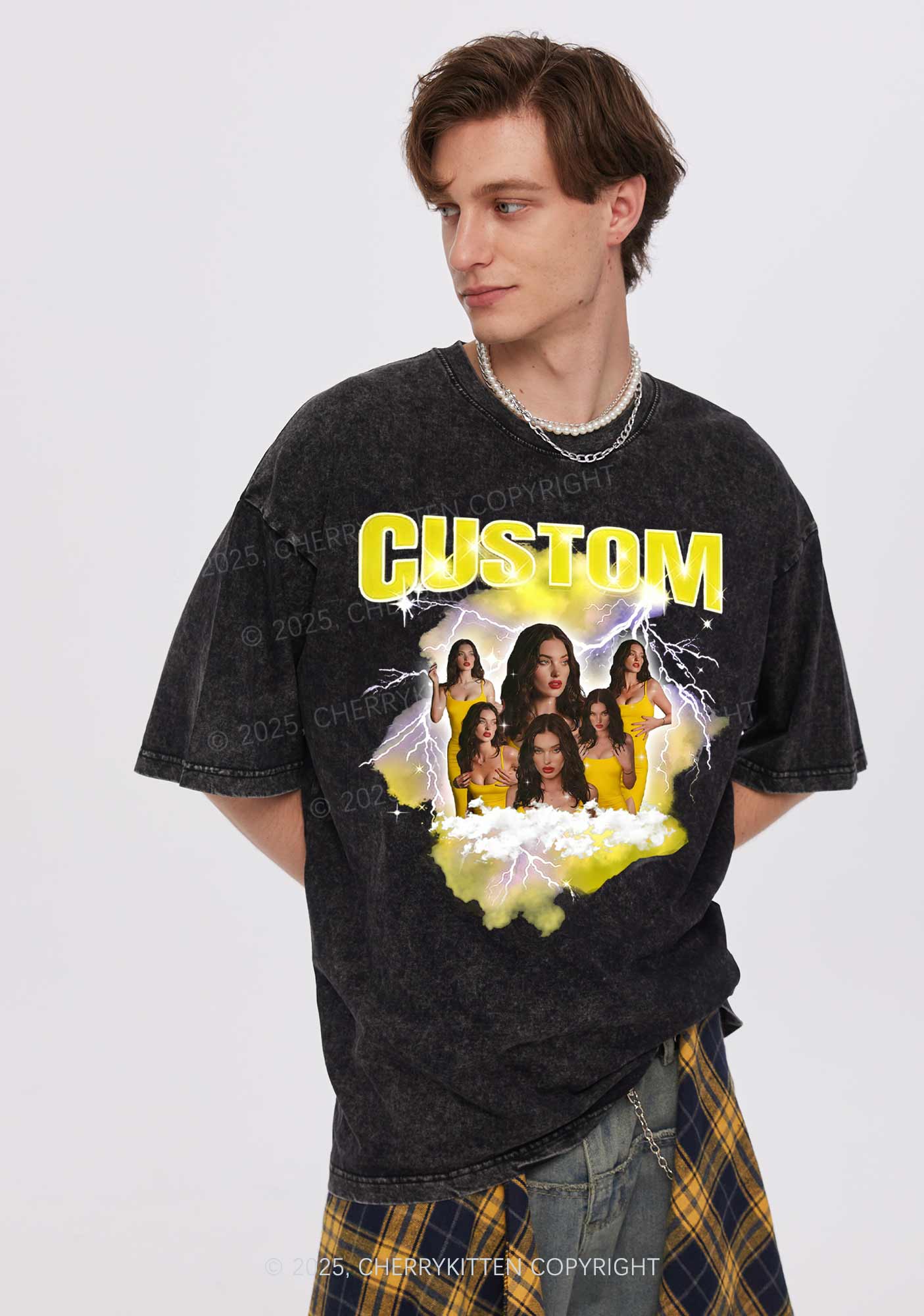 Custom Photo Storm Art Y2K Shirts Washed Tee Cherrykitten