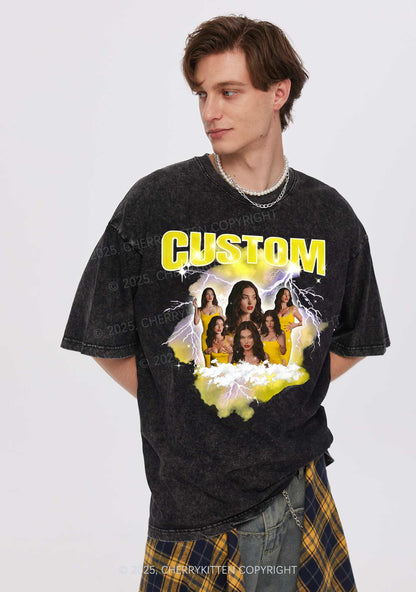 Custom Photo Storm Art Y2K Shirts Washed Tee Cherrykitten