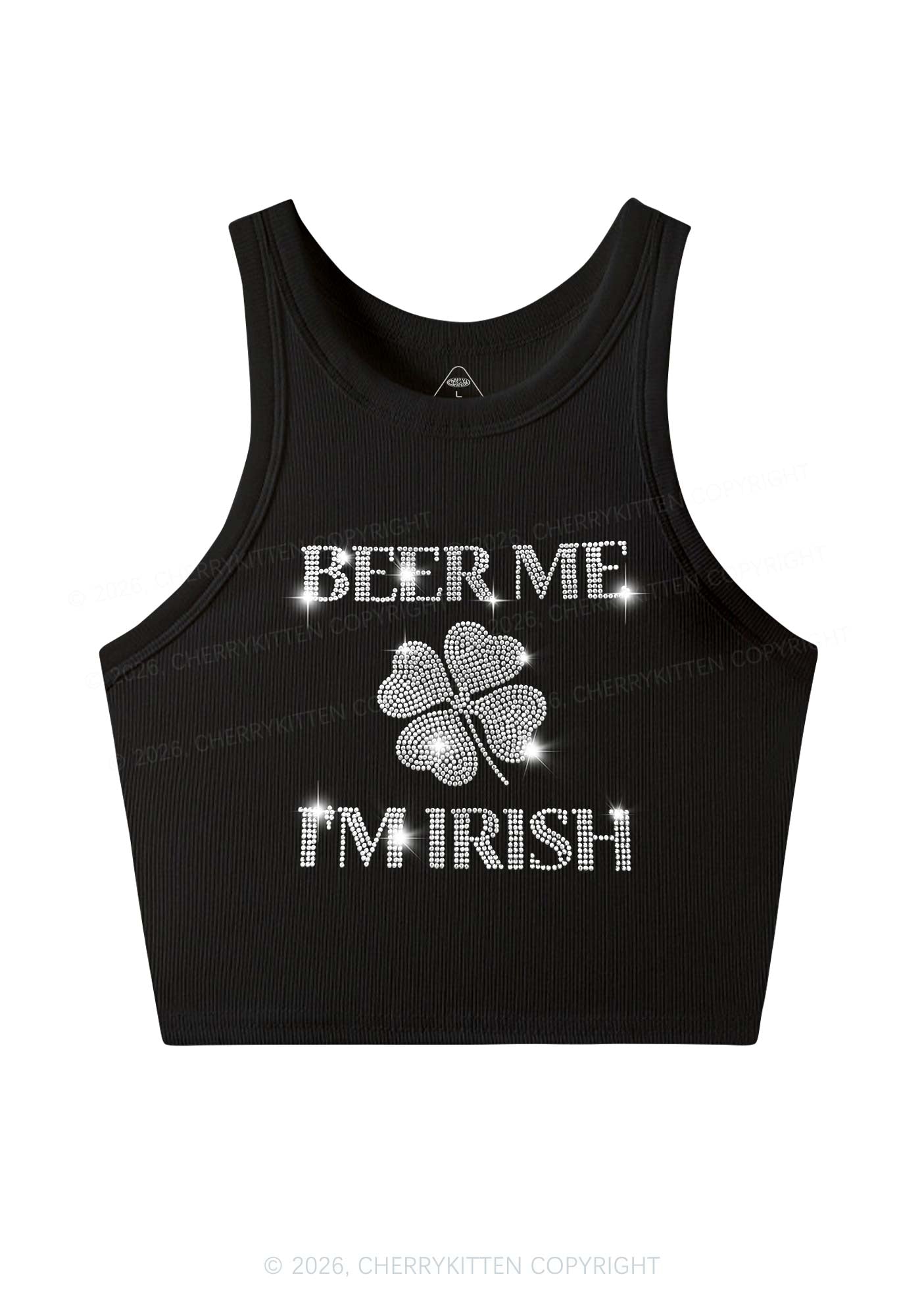 Rhinestone Drink Irish Kiss Italian St Patricks Y2K Crop Tank Top Cherrykitten