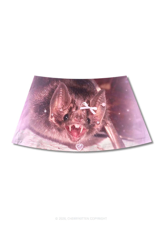 Halloween Pink Bow Bat Y2K Print Mini Skirt Cherrykitten