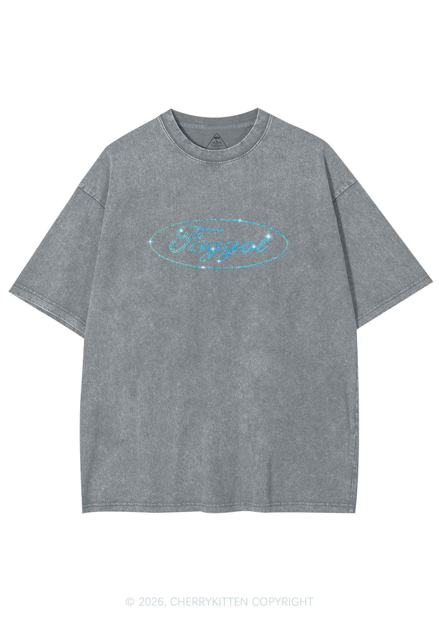 Rhinestone Oval Faggot Pride Y2K Shirts Washed Tee Cherrykitten