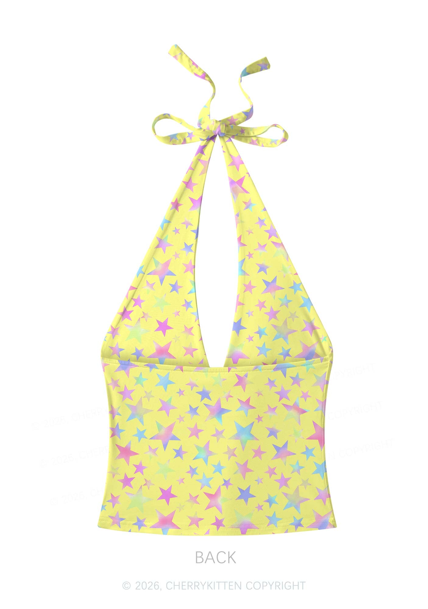 Pale Yellow Alpha Male Pride Y2K Print Halter Deep V Neck Cami Cherrykitten