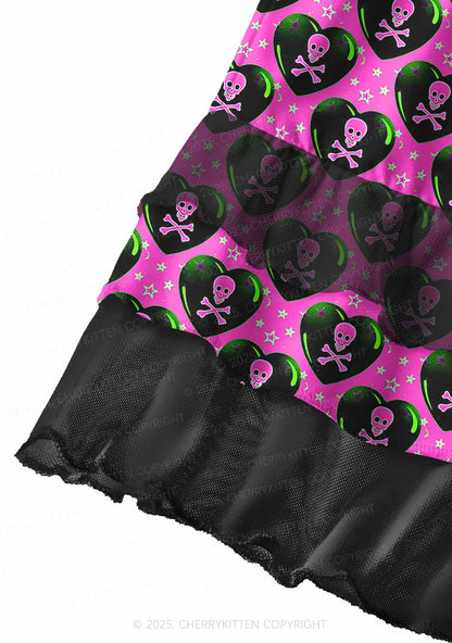 Skeleton Deluxe Valentine's Day Y2K Print Mini Layered Skirt Cherrykitten