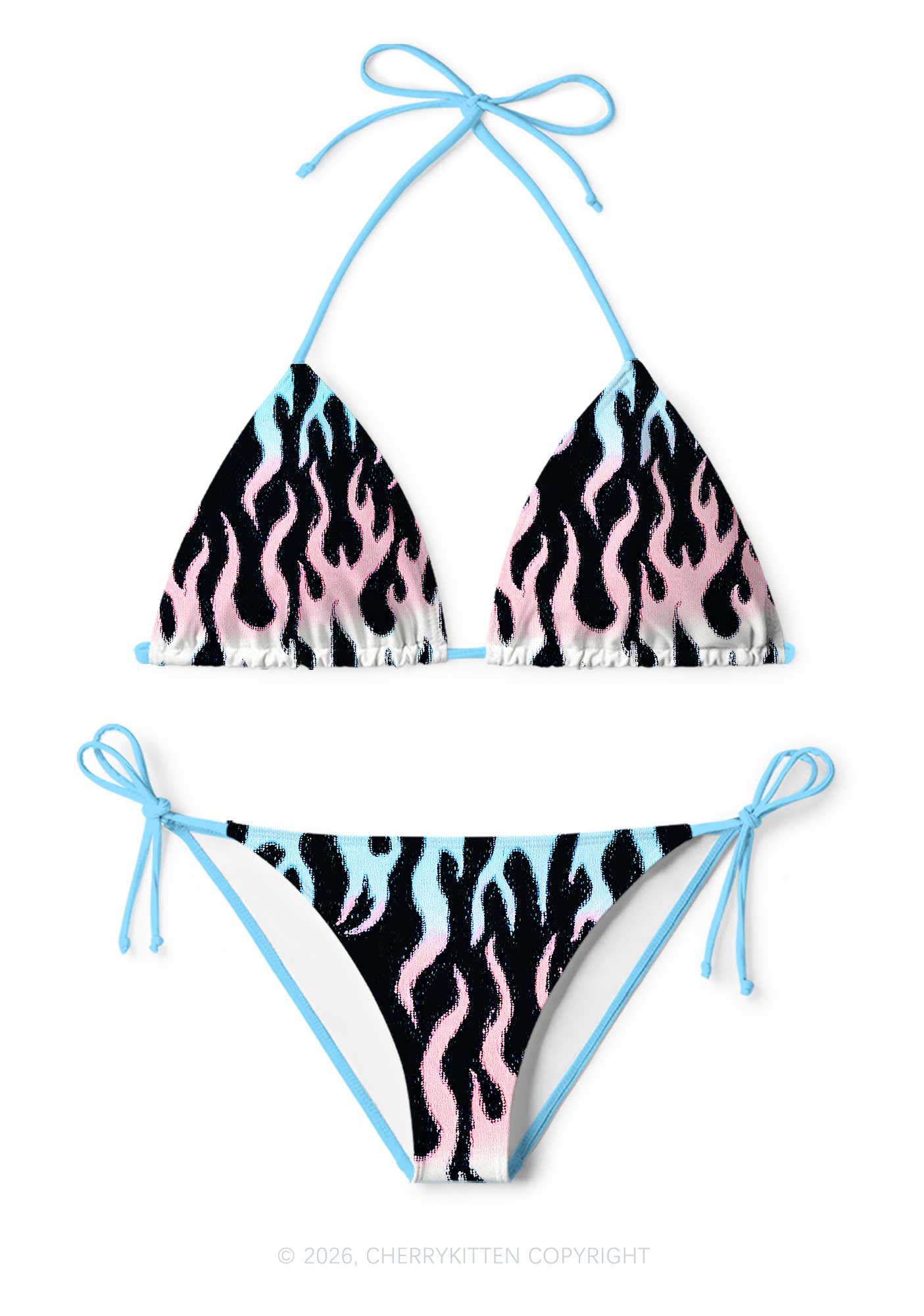 Trans Flame Pride Y2K Print Bikini Set Cherrykitten