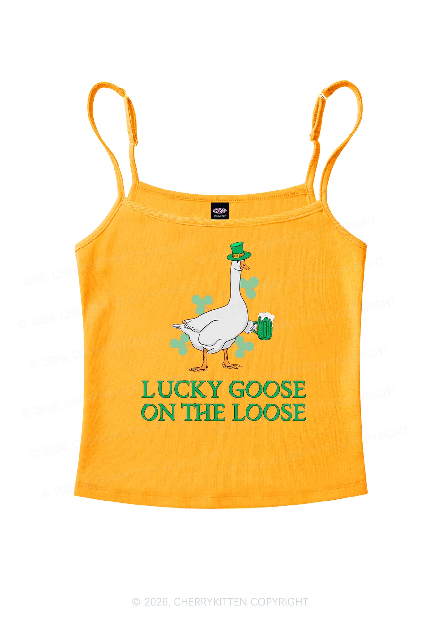 Lucky Goose On The Loose St Patricks Y2K Spaghetti Strap Cami Cherrykitten