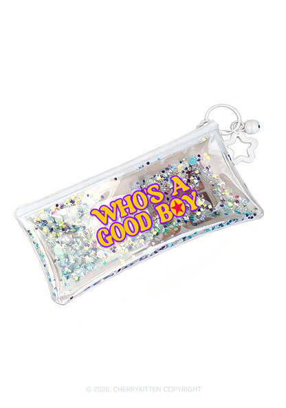 Whos A Good Boy Y2K Quicksand Transparent Pencil Pouch Cherrykitten