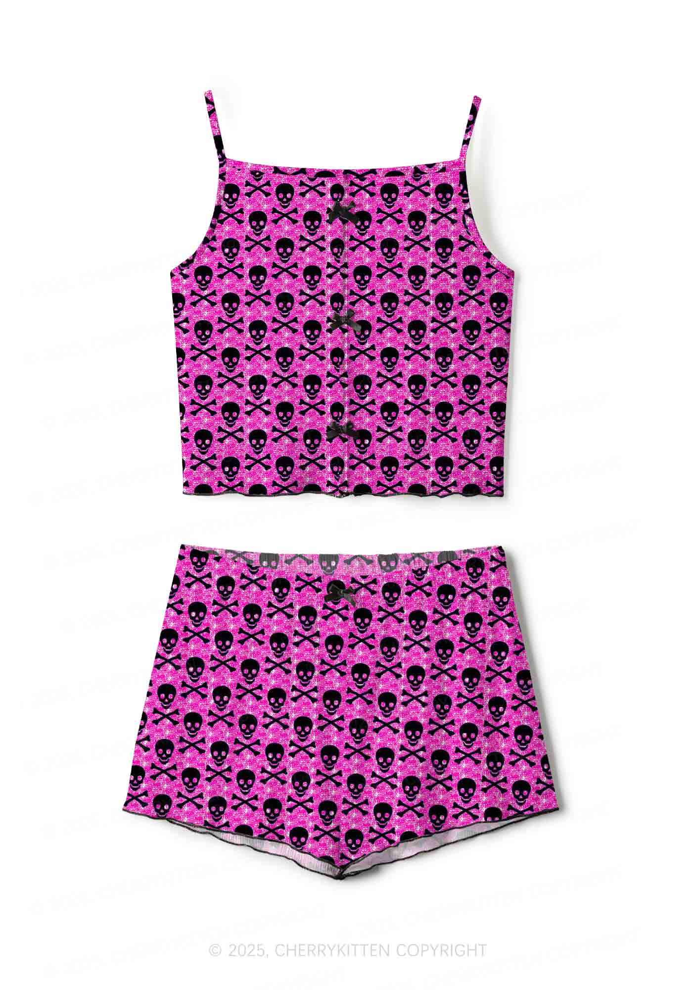 Skeleton Squad Valentine's Day Y2K Print Cami Shorts Pajama Set Cherrykitten