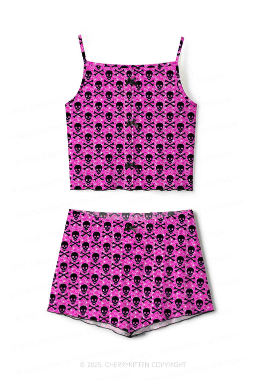 Skeleton Squad Valentine's Day Y2K Print Cami Shorts Pajama Set Cherrykitten
