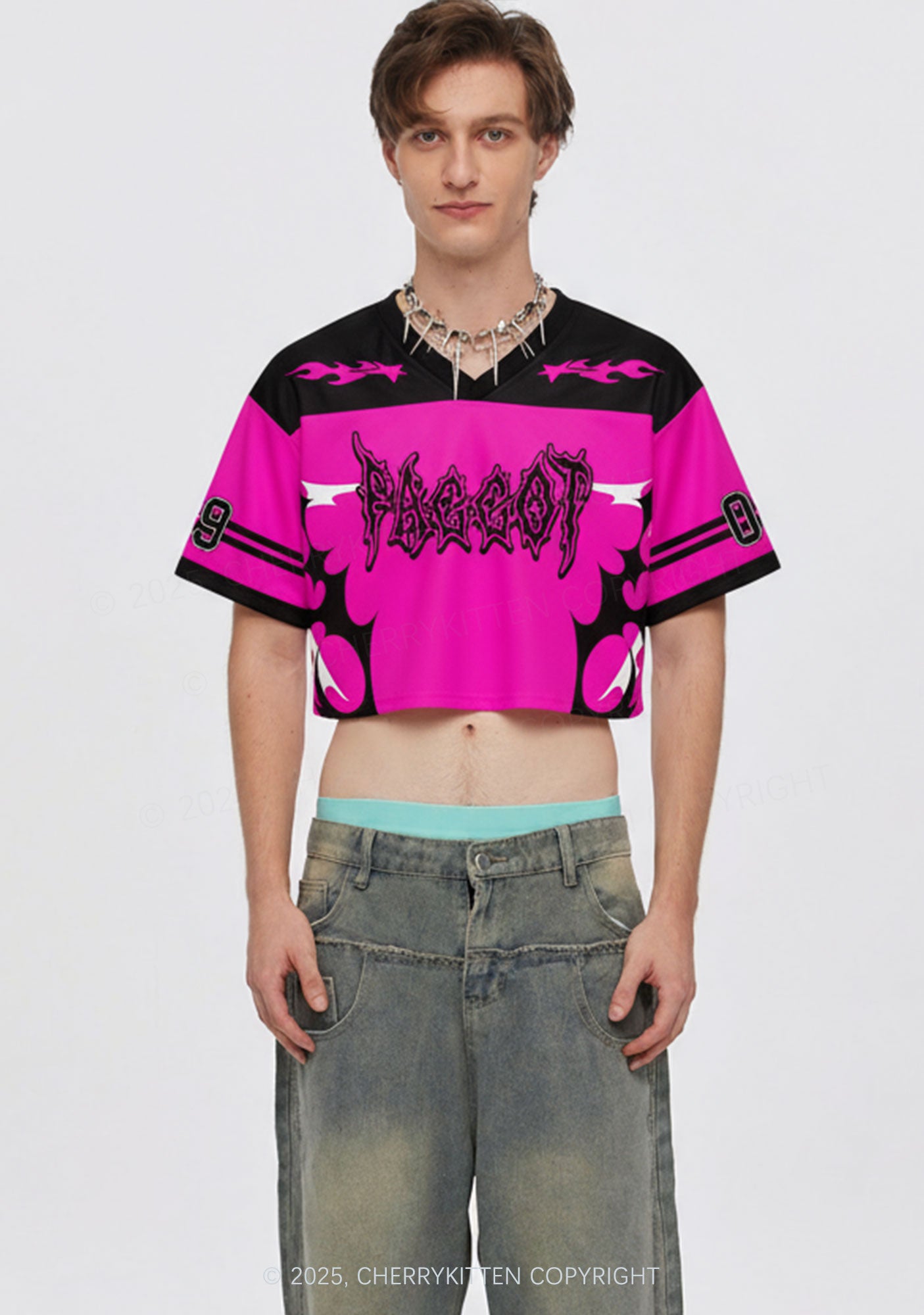Custom Hot Pink Punk Faggot Pride Y2K Crop Sport Jersey Shirts Cherrykitten