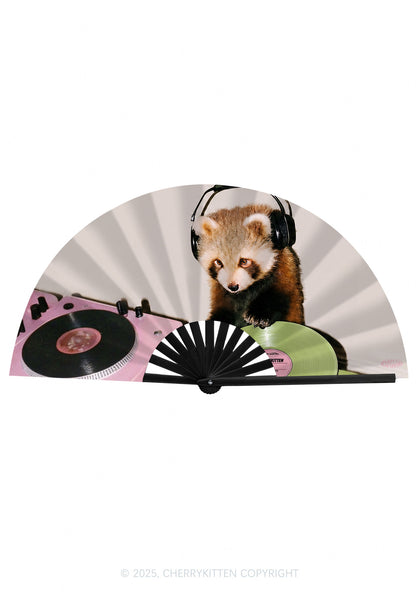 Red Panda DJ Y2K Rave Hand Fan Cherrykitten
