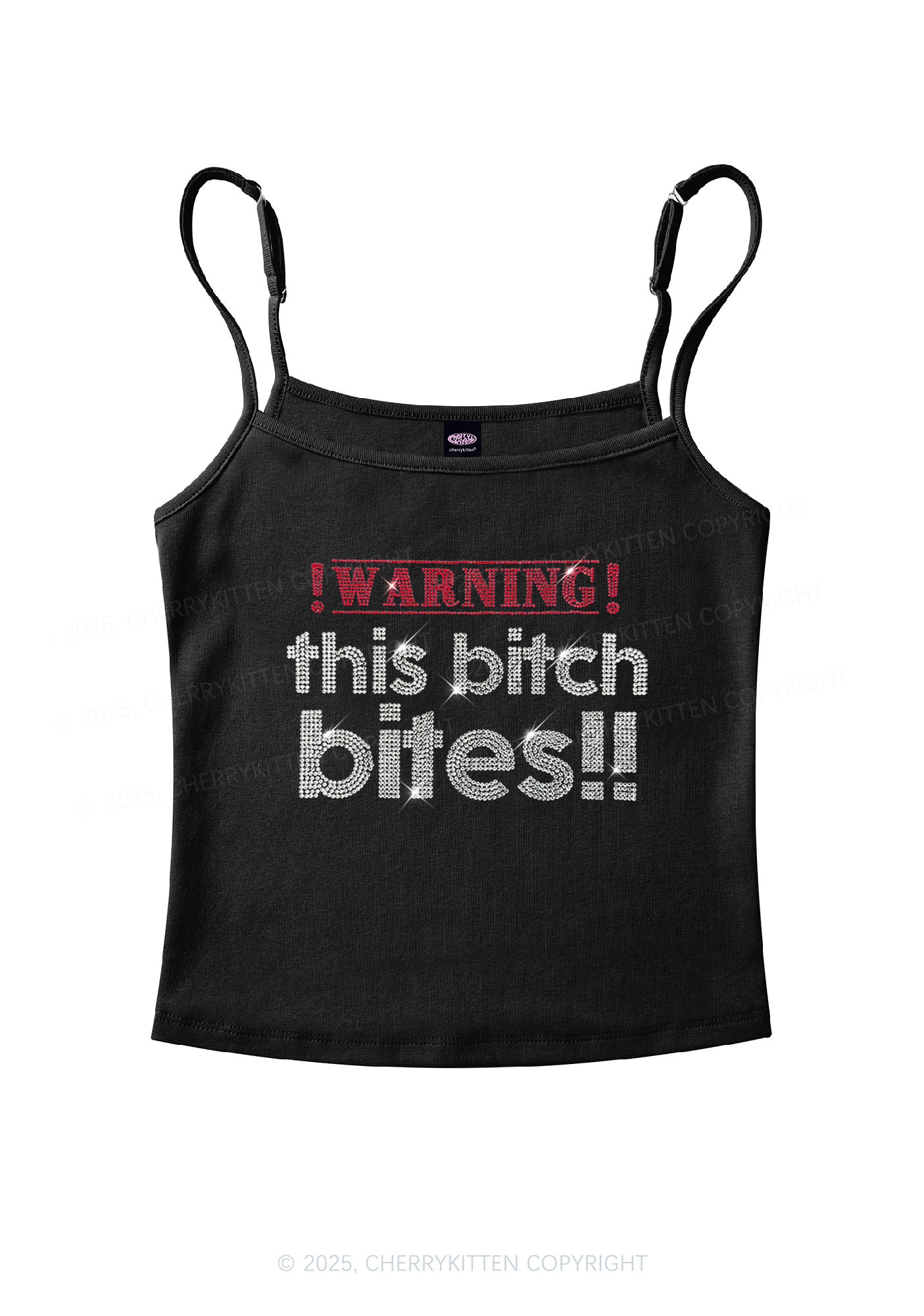 Rhinestone This Bxxch Bites Y2K Spaghetti Strap Cami Cherrykitten