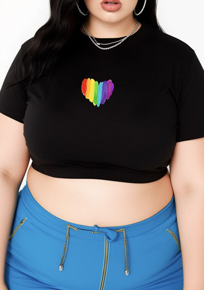 Curvy Rainbow Color Heart Shape Baby Tee