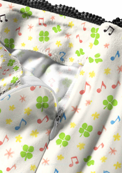 Music Notes Clover Stars St Patricks Y2K Print Midi Skirt Cherrykitten