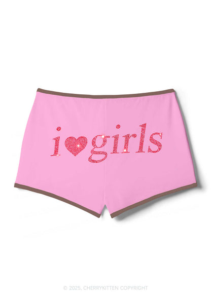 Rhinestone I Love Girls Y2K Booty Shorts Cherrykitten