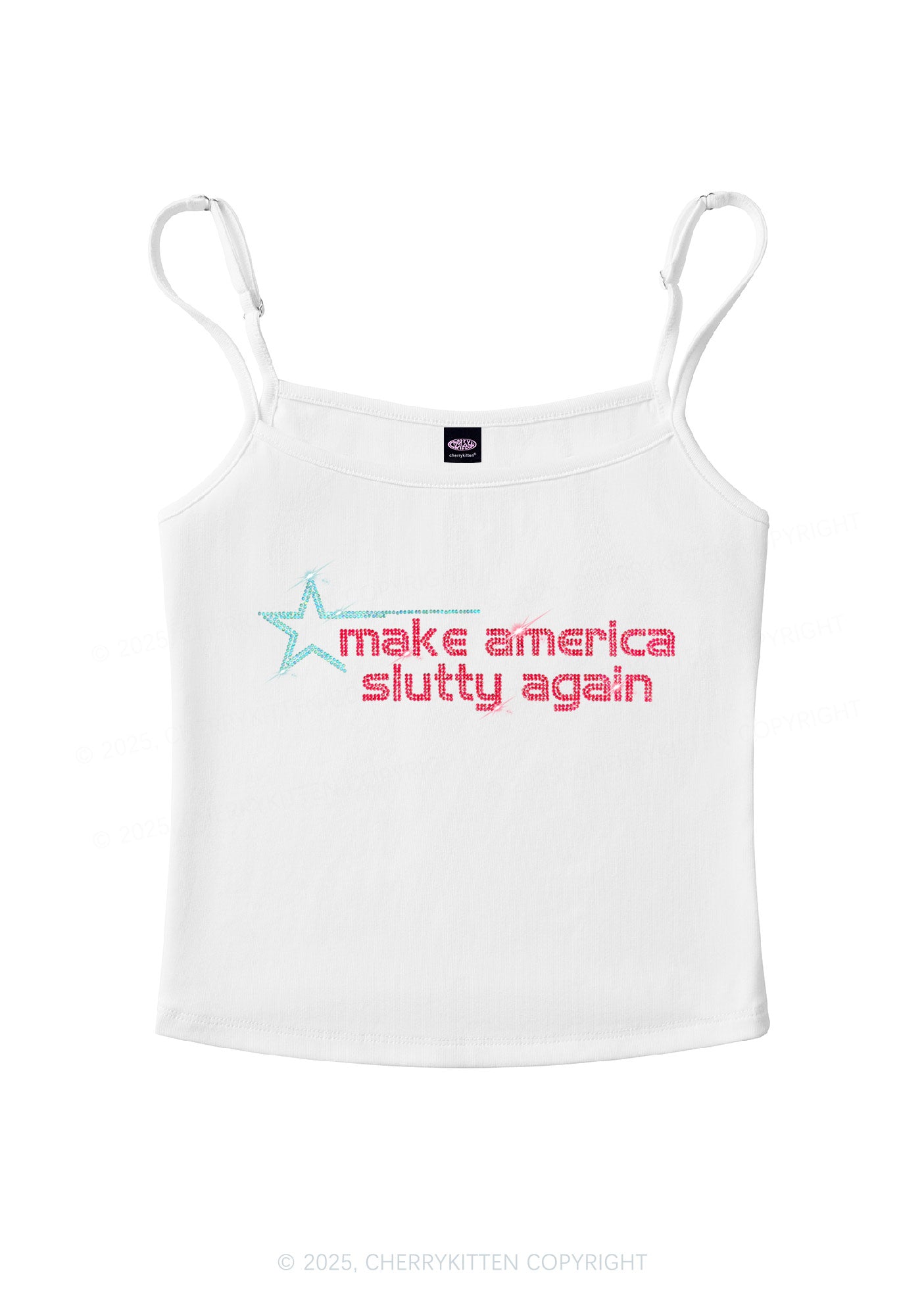 Rhinestone Make America Slxtty Again Y2K Spaghetti Strap Cami