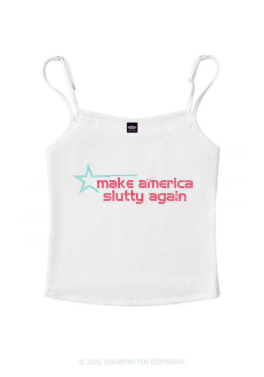 Rhinestone Make America Slxtty Again Y2K Spaghetti Strap Cami Cherrykitten