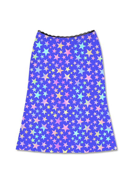Rainbow Star On Purple Y2K Print Midi Skirt Cherrykitten