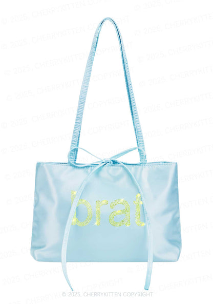 Rhinestone Green Brat Y2K Satin Bags Cherrykitten