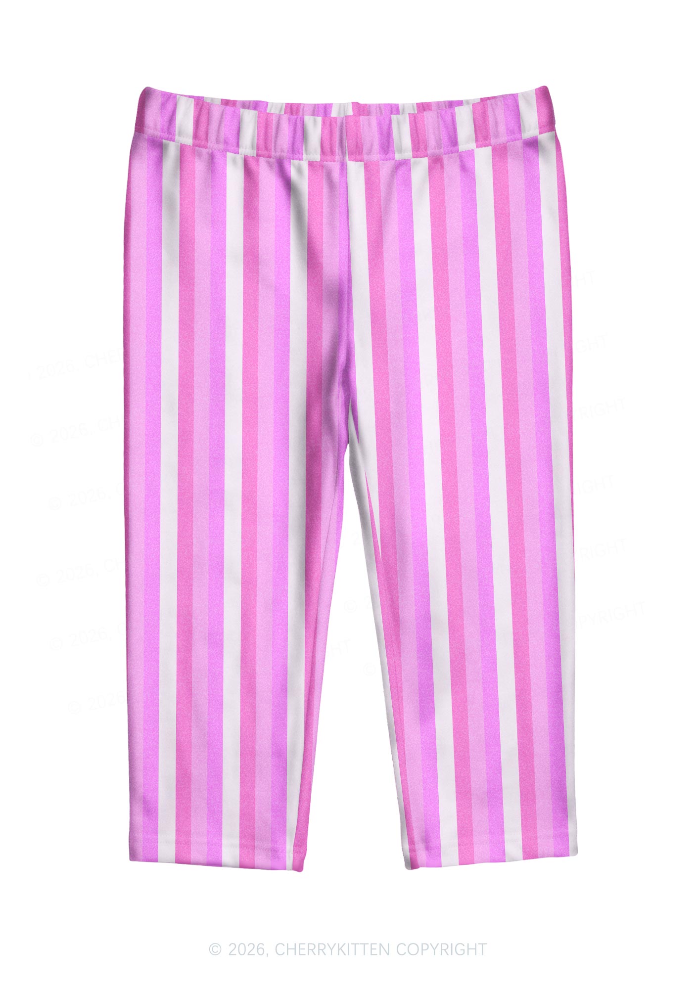 Pink Vertical Stripe Y2K Print Capri Pants Cherrykitten