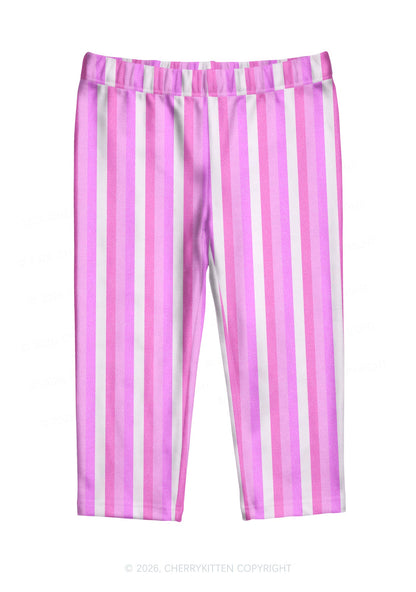 Pink Vertical Stripe Y2K Print Capri Pants Cherrykitten