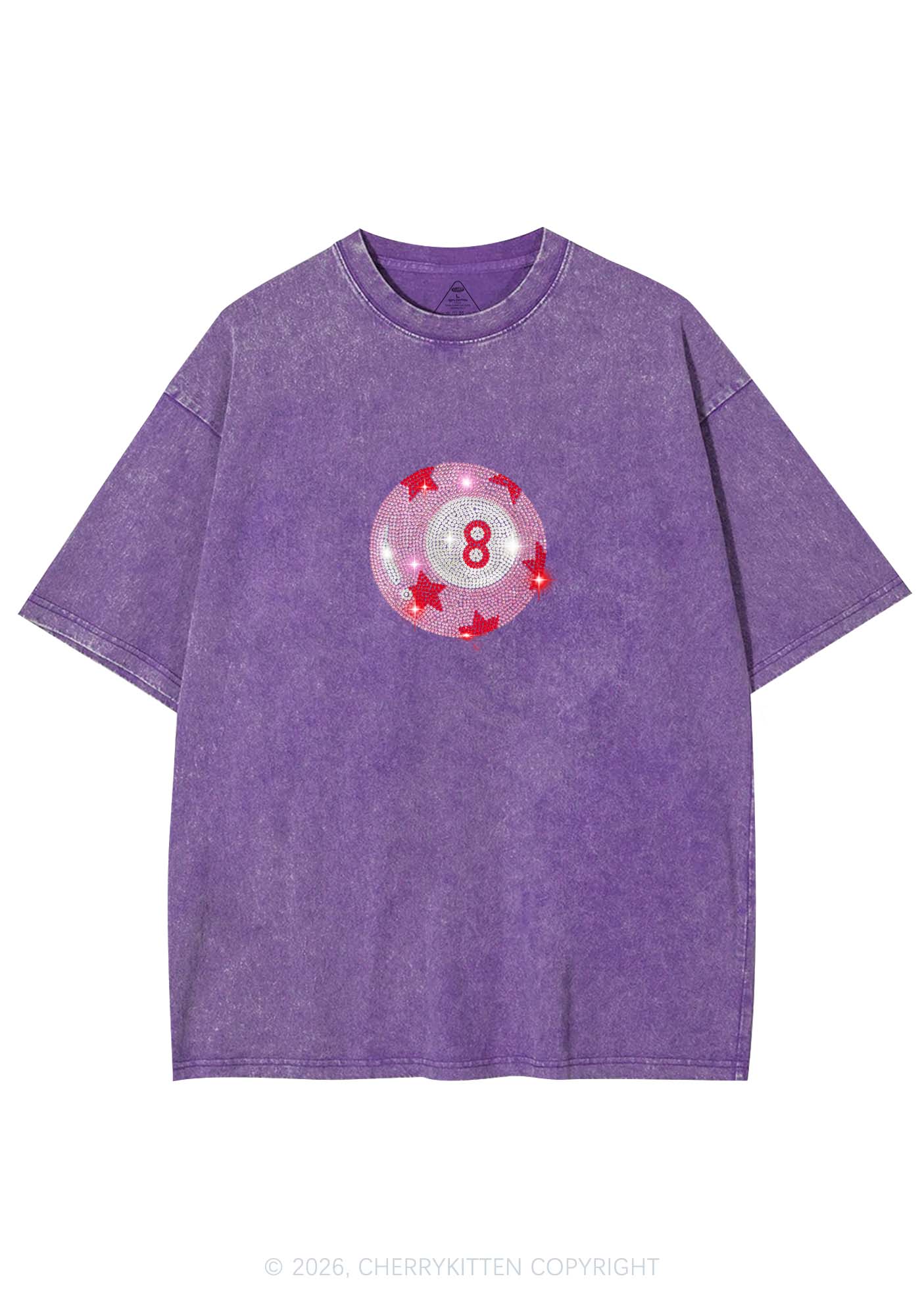 Rhinestone Pink Eight Ball Star Y2K Shirts Washed Tee Cherrykitten
