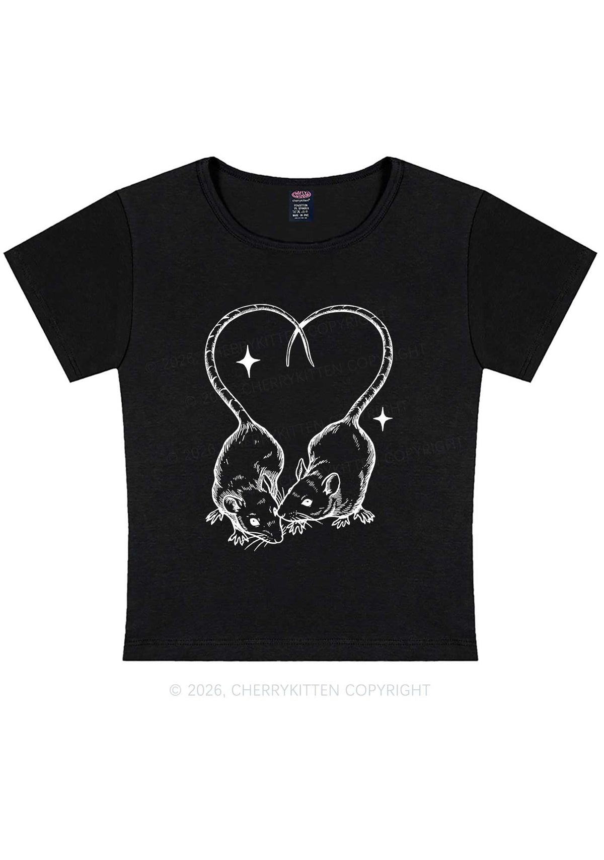 Two Rats Heart Tail Y2K Baby Tee Cherrykitten