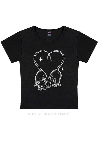 Two Rats Heart Tail Y2K Baby Tee Cherrykitten