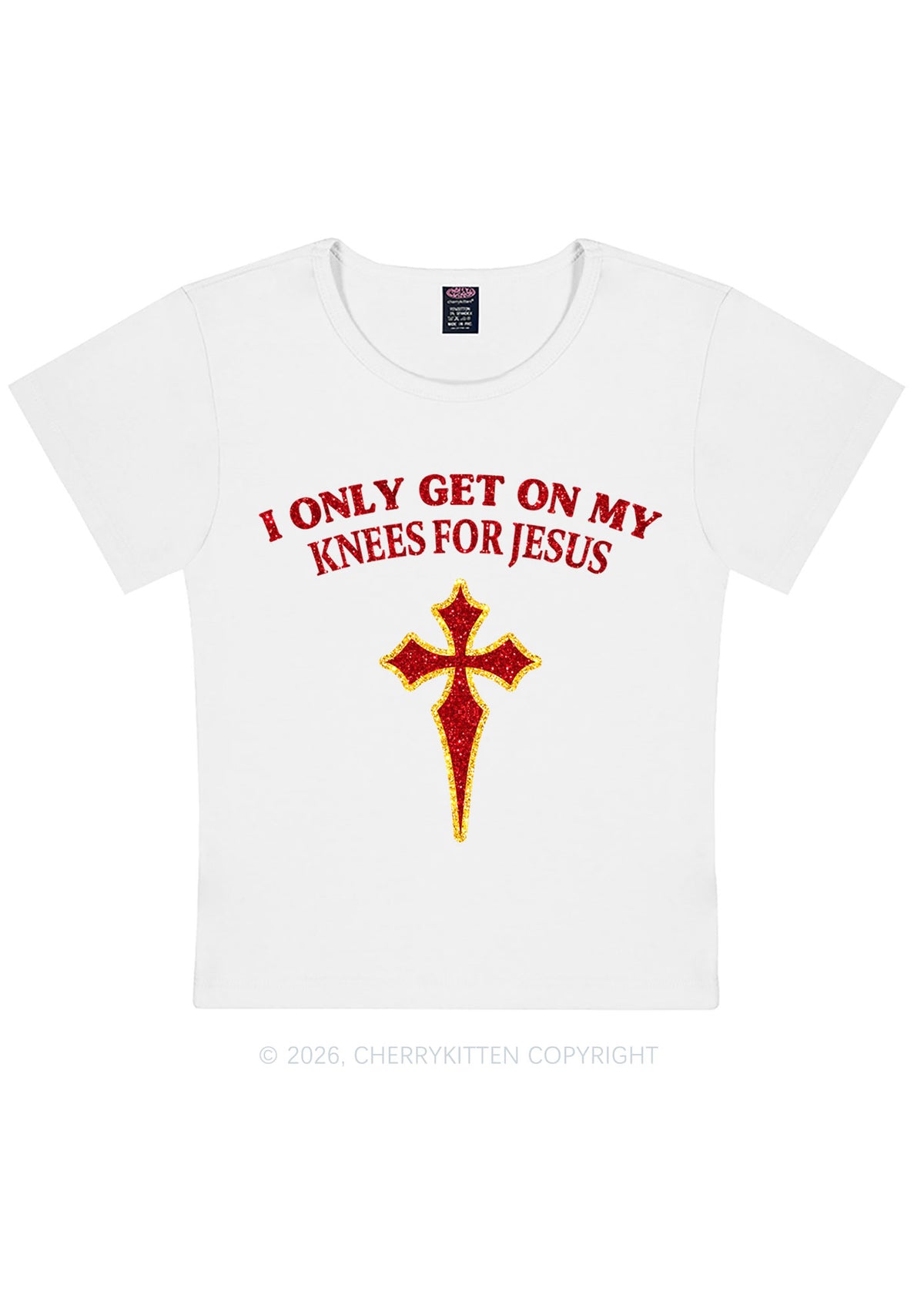 Glitter Get On My Knees For Jesus Y2K Baby Tee Cherrykitten