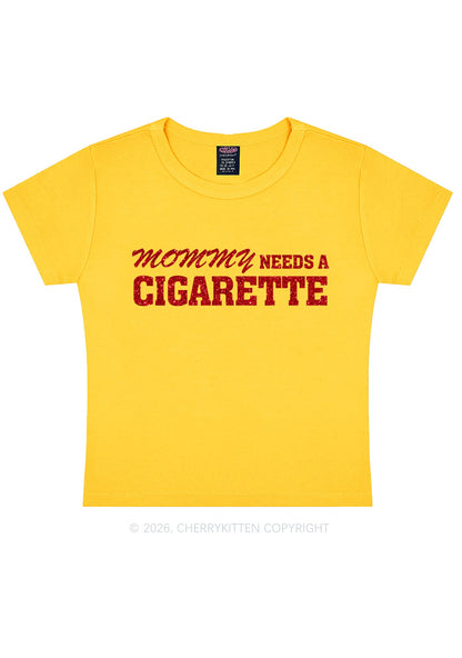 Glitter Mommy Needs A Cigarette Y2K Baby Tee Cherrykitten