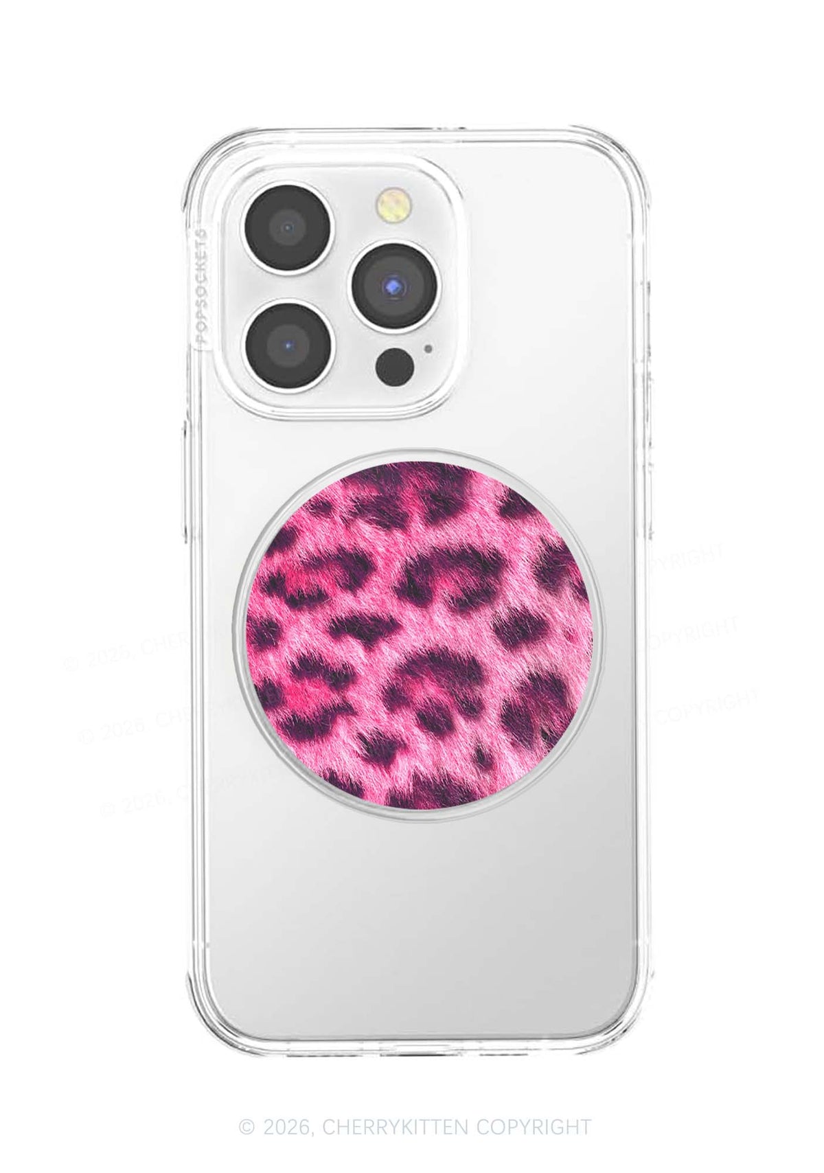Hot Pink Fuzzy Leopard Y2K Magnetic Phone Grip Holder Cherrykitten