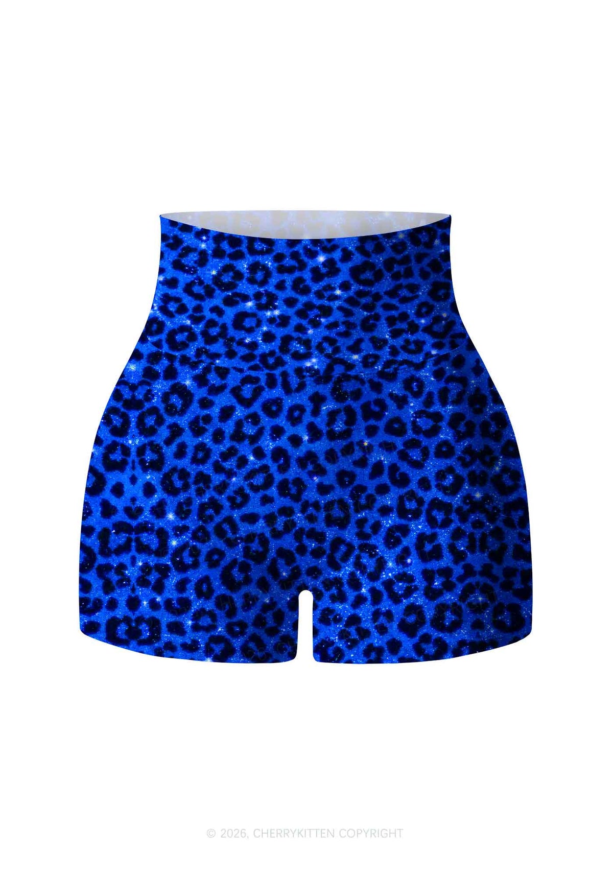 Royal Blue Leopard Y2K Print Gym Shorts Cherrykitten