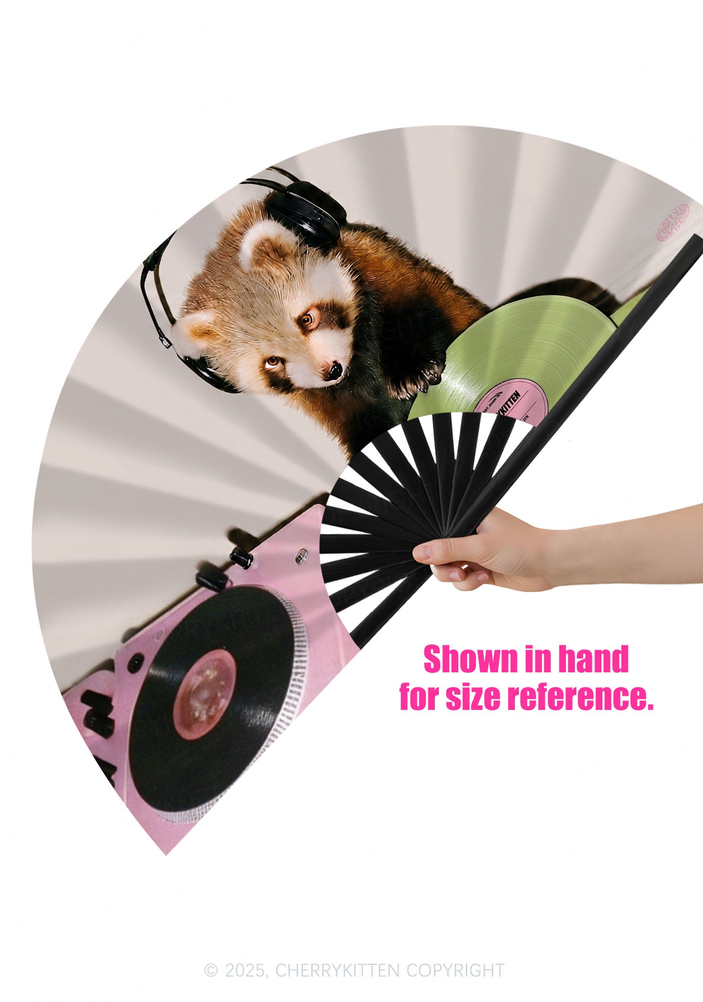 Red Panda DJ Y2K Rave Hand Fan Cherrykitten