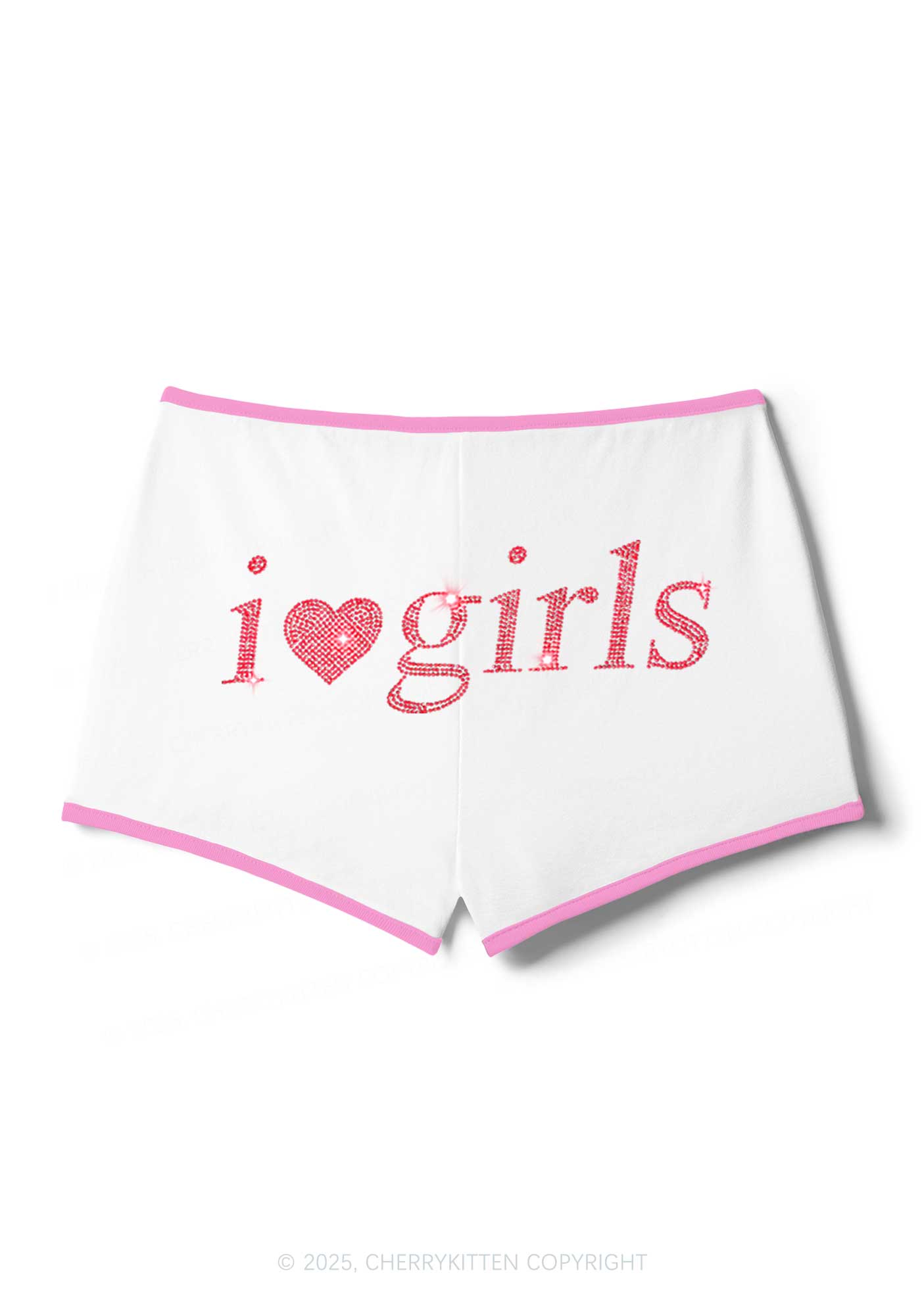 Rhinestone I Love Girls Y2K Booty Shorts Cherrykitten