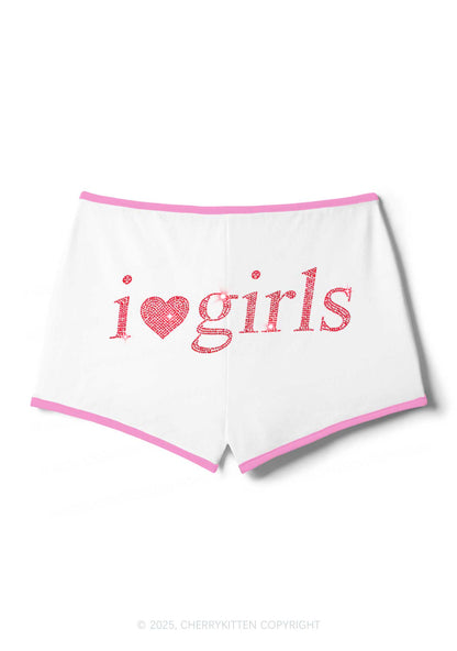 Rhinestone I Love Girls Y2K Booty Shorts Cherrykitten