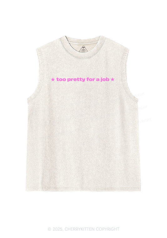Too Pretty For Job Y2K Washed Muscle Tank Cherrykitten