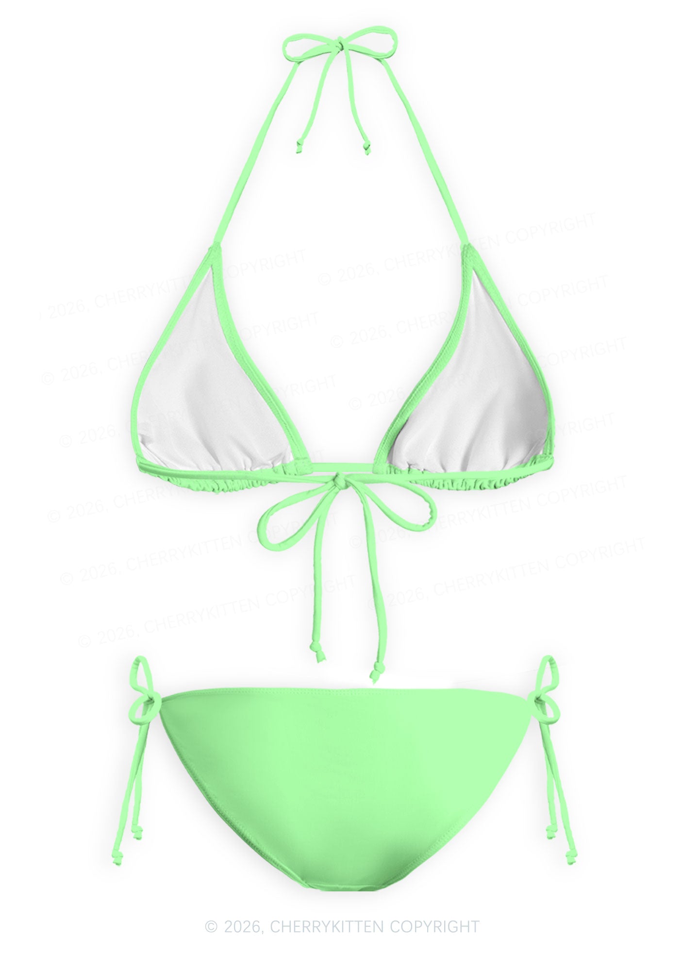 Lime Green Plain Y2K Print Bikini Set Cherrykitten