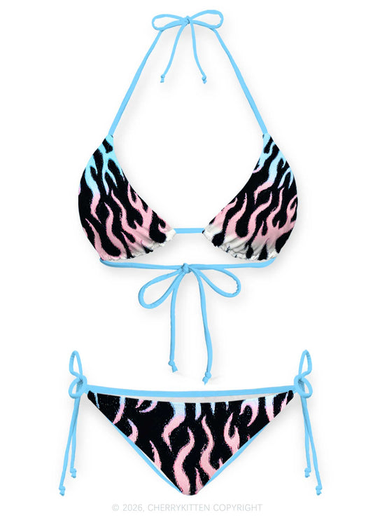 Trans Flame Pride Y2K Print Bikini Set Cherrykitten