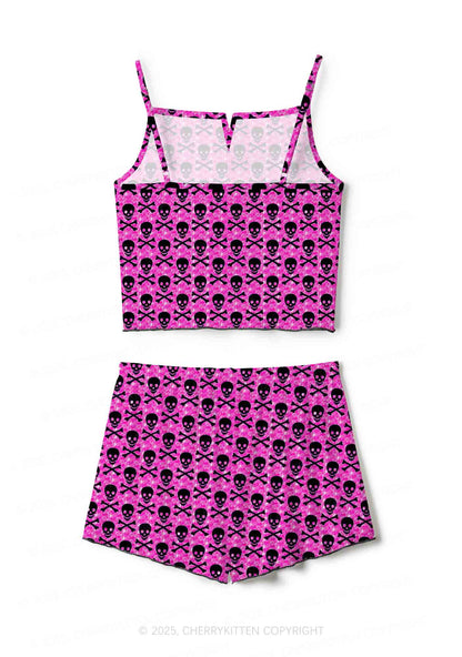Skeleton Squad Valentine's Day Y2K Print Cami Shorts Pajama Set Cherrykitten