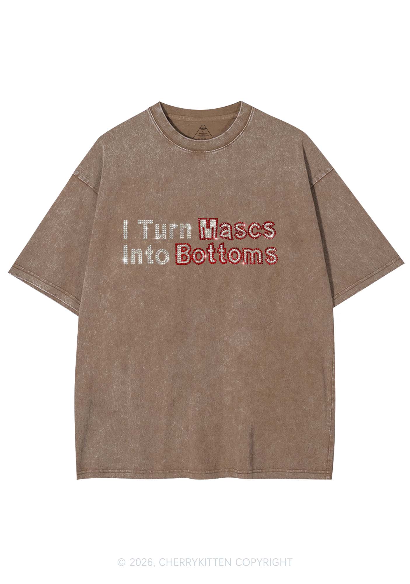 Rhinestone I Turn Mascs Into Bottoms Y2K Shirts Washed Tee Cherrykitten