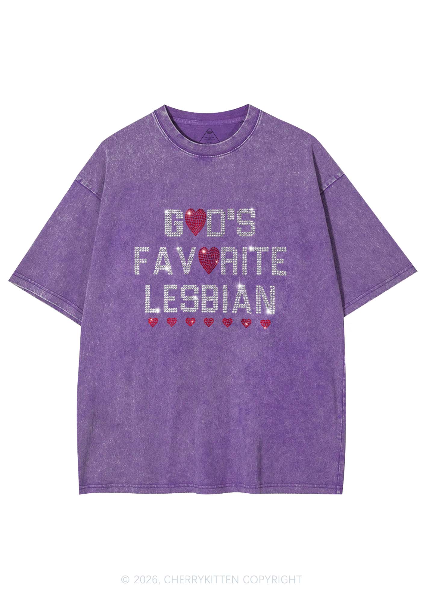 Rhinestone Gods Favorite Lesbian Pride Y2K Shirts Washed Tee Cherrykitten