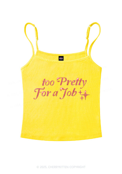 Rhinestone Too Pretty For Job Y2K Spaghetti Strap Cami Cherrykitten