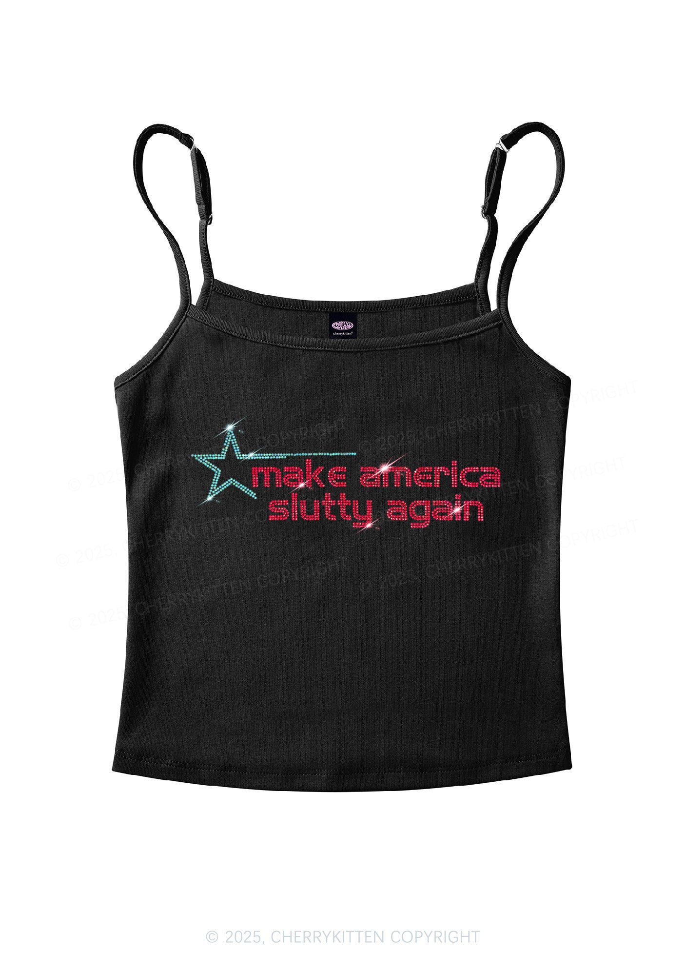 Rhinestone Make America Slxtty Again Y2K Spaghetti Strap Cami Cherrykitten