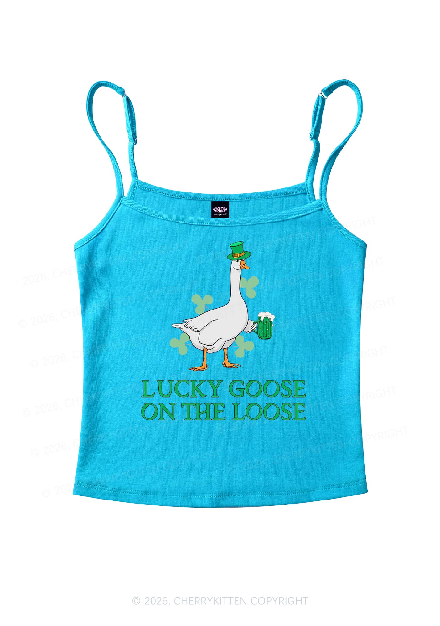 Lucky Goose On The Loose St Patricks Y2K Spaghetti Strap Cami Cherrykitten
