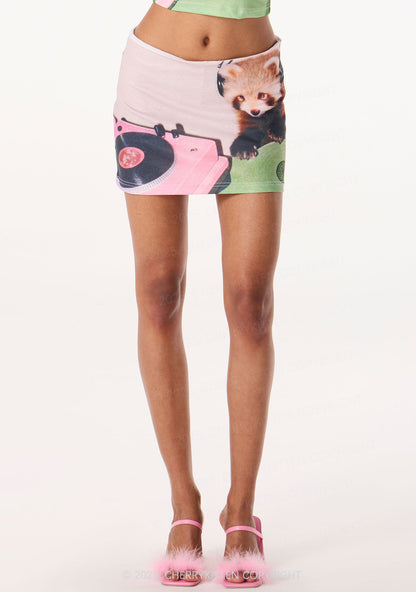 Red Panda DJ Y2K Print Mini Skirt Cherrykitten