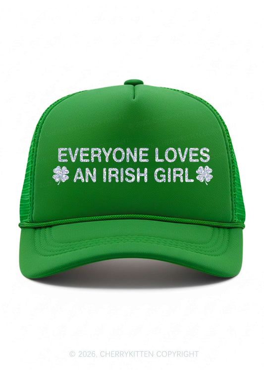 Glitter Everyone Loves Irish Girl St Patricks Y2K Trucker Hat Cherrykitten