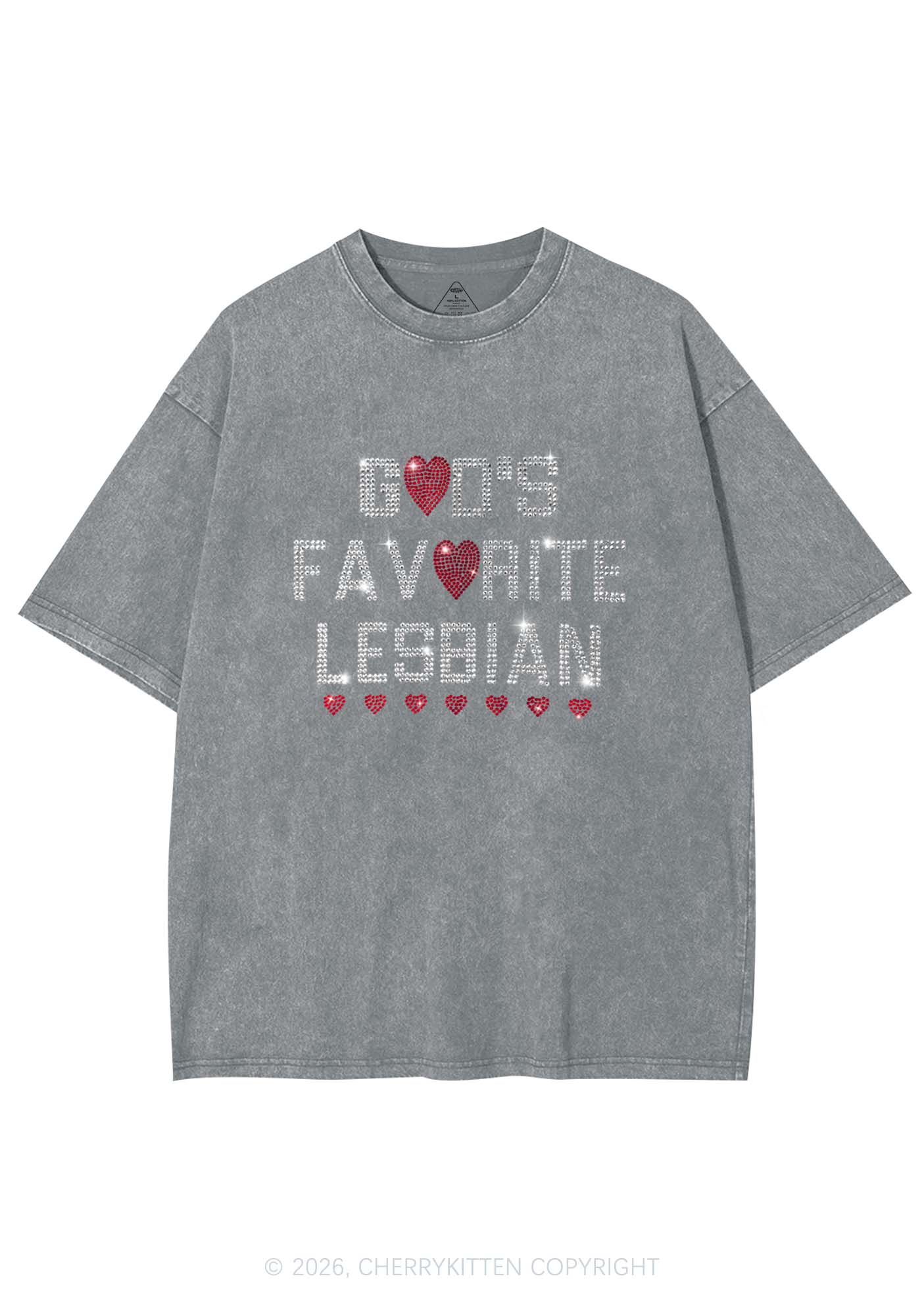 Rhinestone Gods Favorite Lesbian Pride Y2K Shirts Washed Tee Cherrykitten